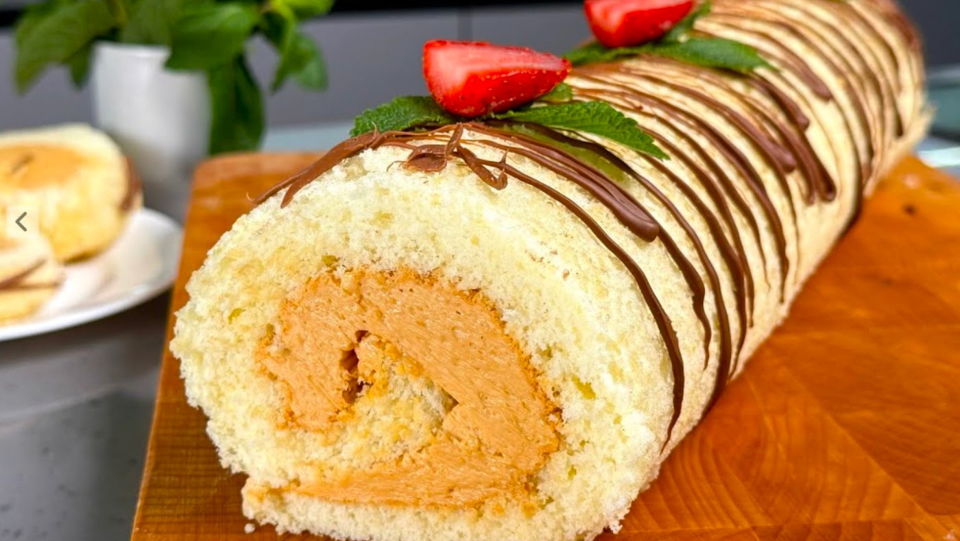 Бісквітний рулет "Корівка"! Вдалий бісквіт для рулетів, який не ламається і легко згортається!