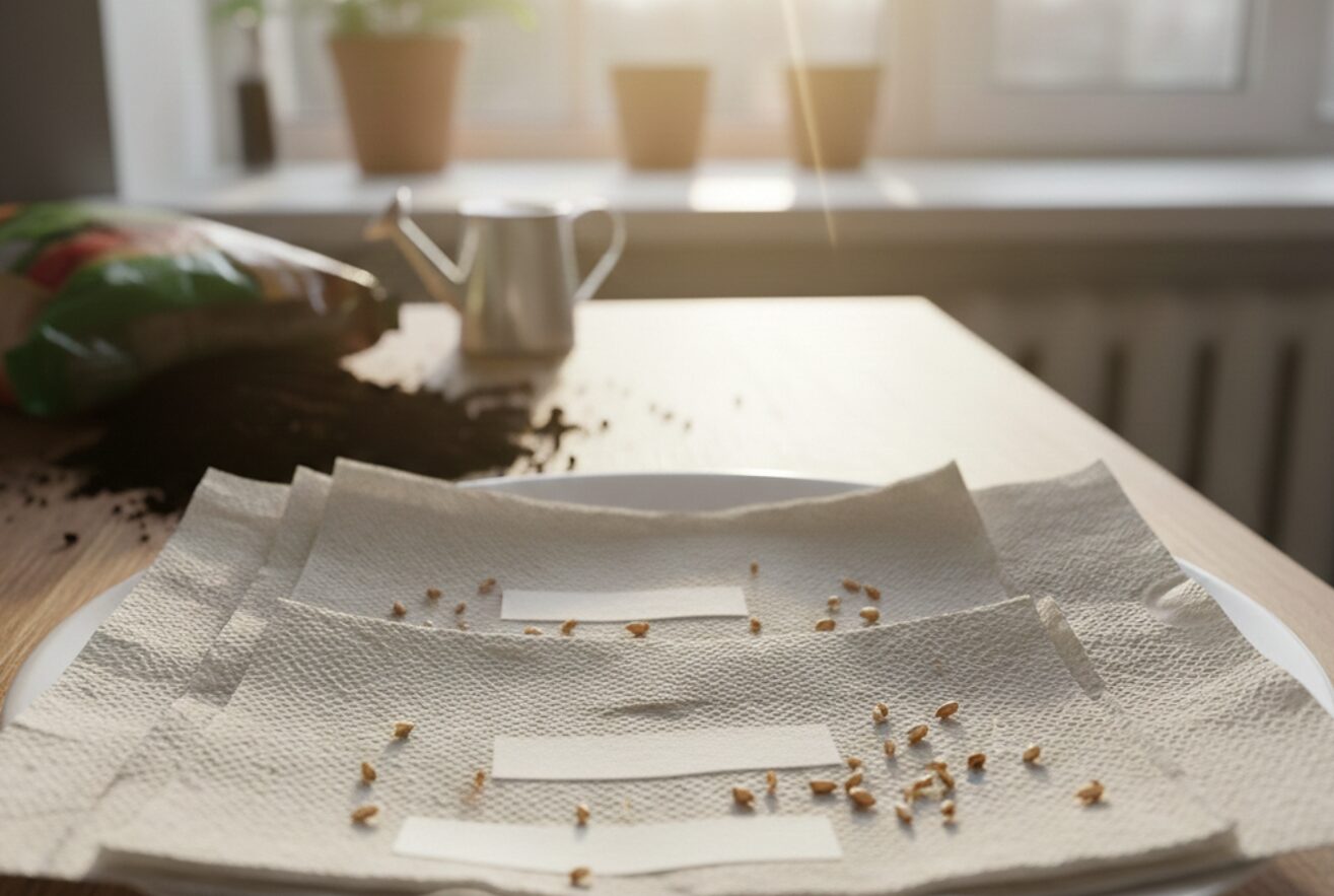 Перевірка насіння на схожість за допомогою вологої паперової серветки в домашніх умовах.